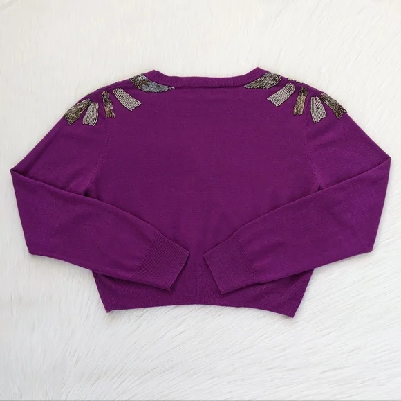 Marc Jacobs Y2K Beaded Fuchsia Wool Blend Cropped Cardigan Sweater | Size S/M* - Picture 9 of 13